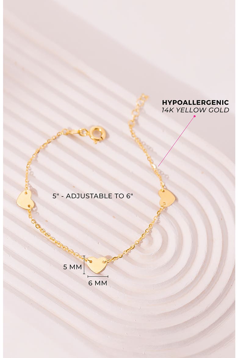 14k Polished Heart Charm Bracelet, Alternate, color, Gold