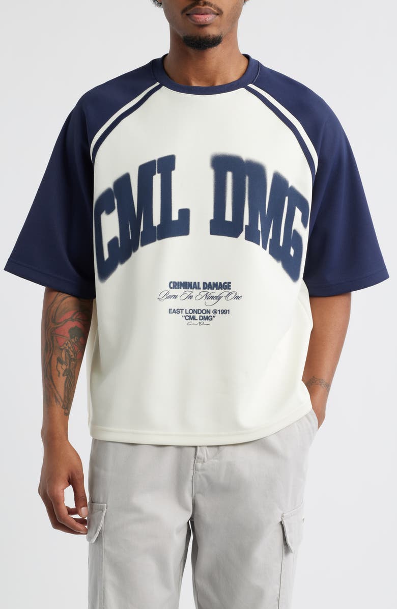 CRIMINAL DAMAGE Varsity Icon Colorblock Cotton Graphic T-Shirt, Main, color, 