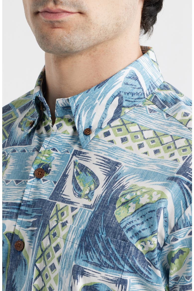 King's Shells Short Sleeve Cotton Button-Down Shirt, Alternate, color, OCEAN BLUE