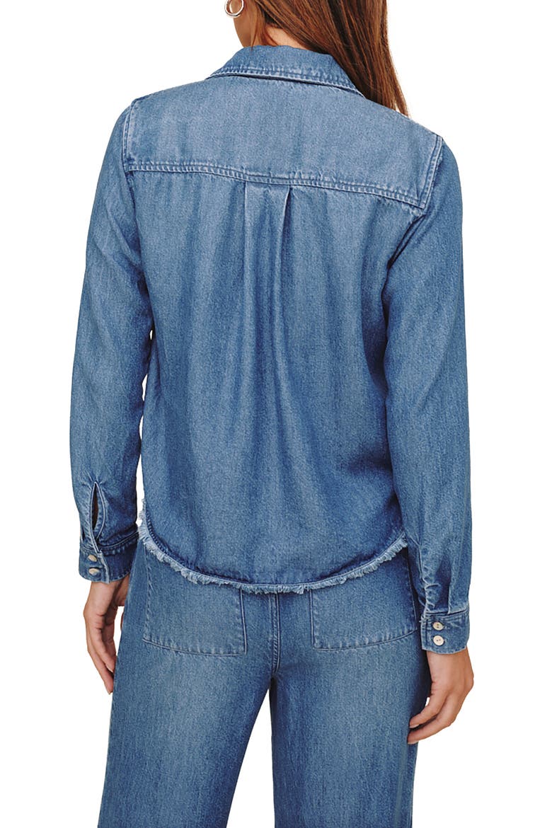 Fray Hem Crop Denim Shirt, Alternate, color, INDIGO MIST WASH