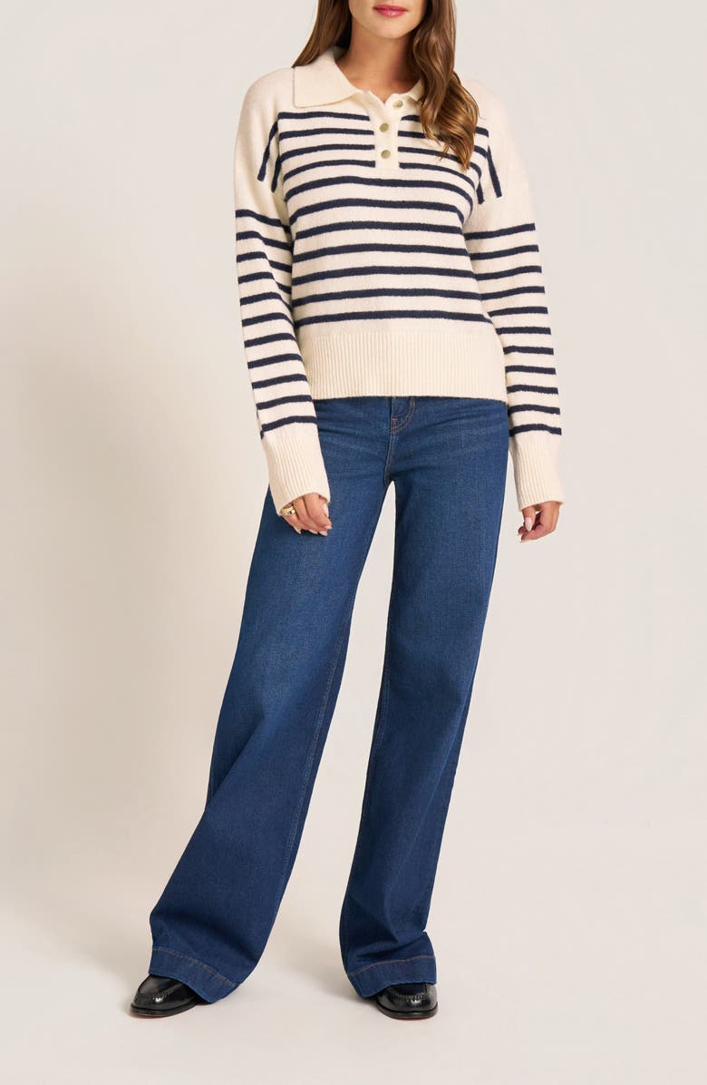 matty m. Lunara Sripe Recycled Polyester Blend Polo Sweater, Alternate, color, Ivory/ Navy