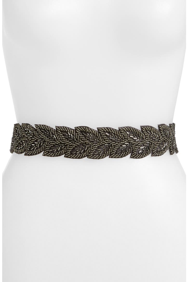 Hinge® Beaded Leaves Belt, Main, color, PEWTER