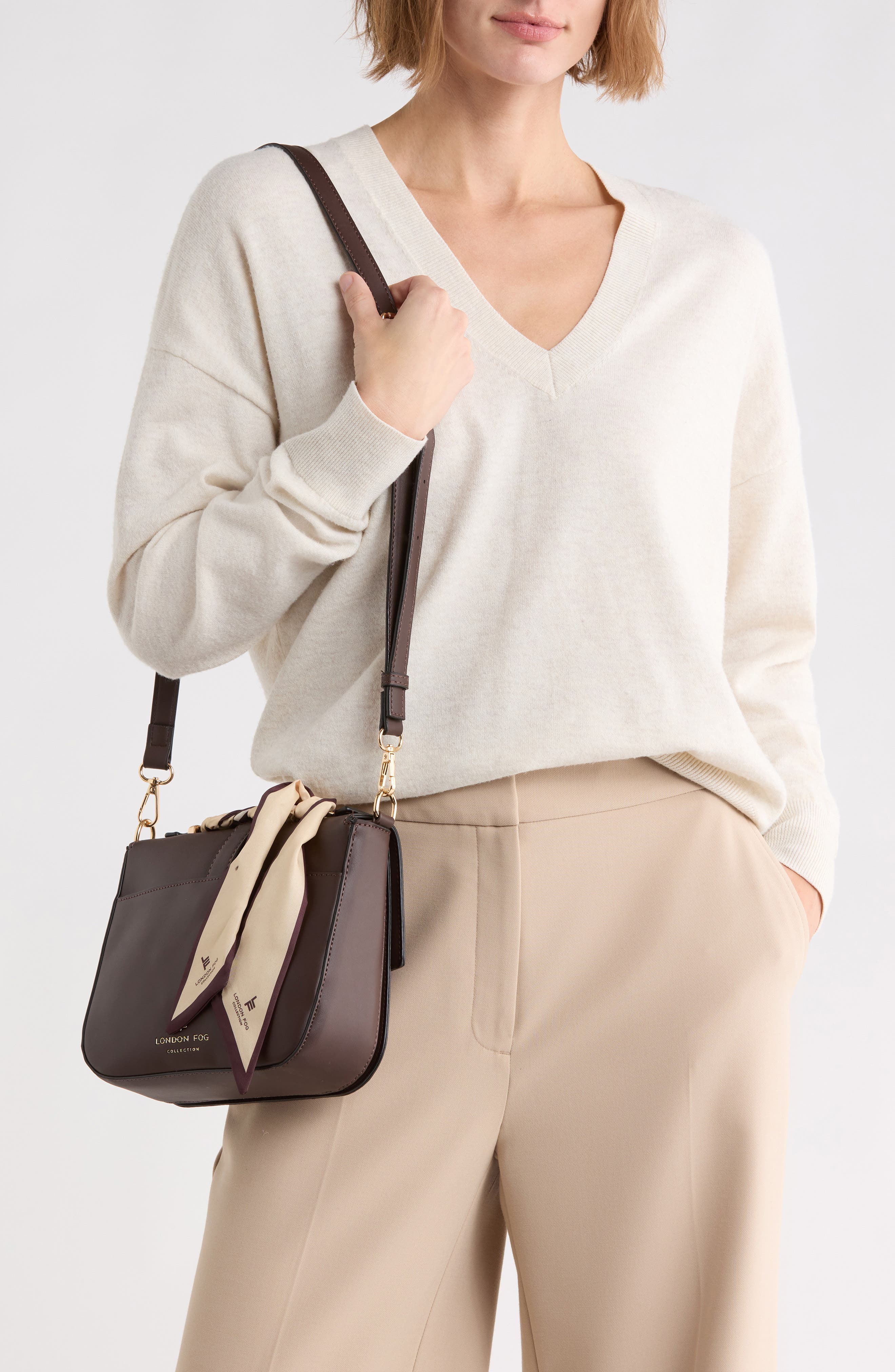 Scarf Handle Faux Leather Crossbody Bag, Alternate, color, CHOCOLATE