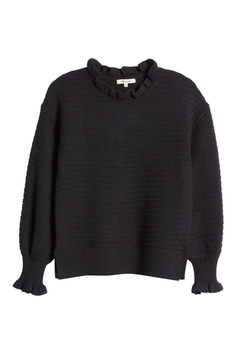 Ruffle Neck Sweater, Alternate, color, TRUE BLACK
