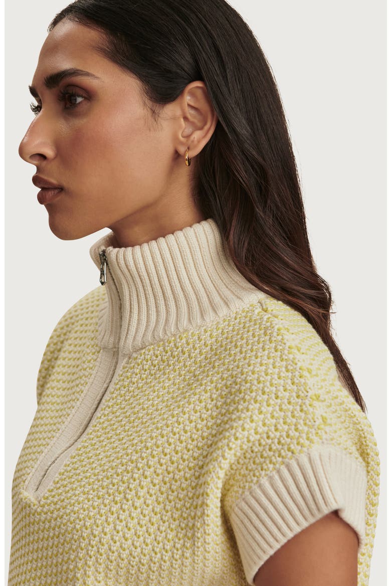 Fowley Quarter Zip Short Sleeve Sweater, Alternate, color, SNOW WHITE / LIMEADE