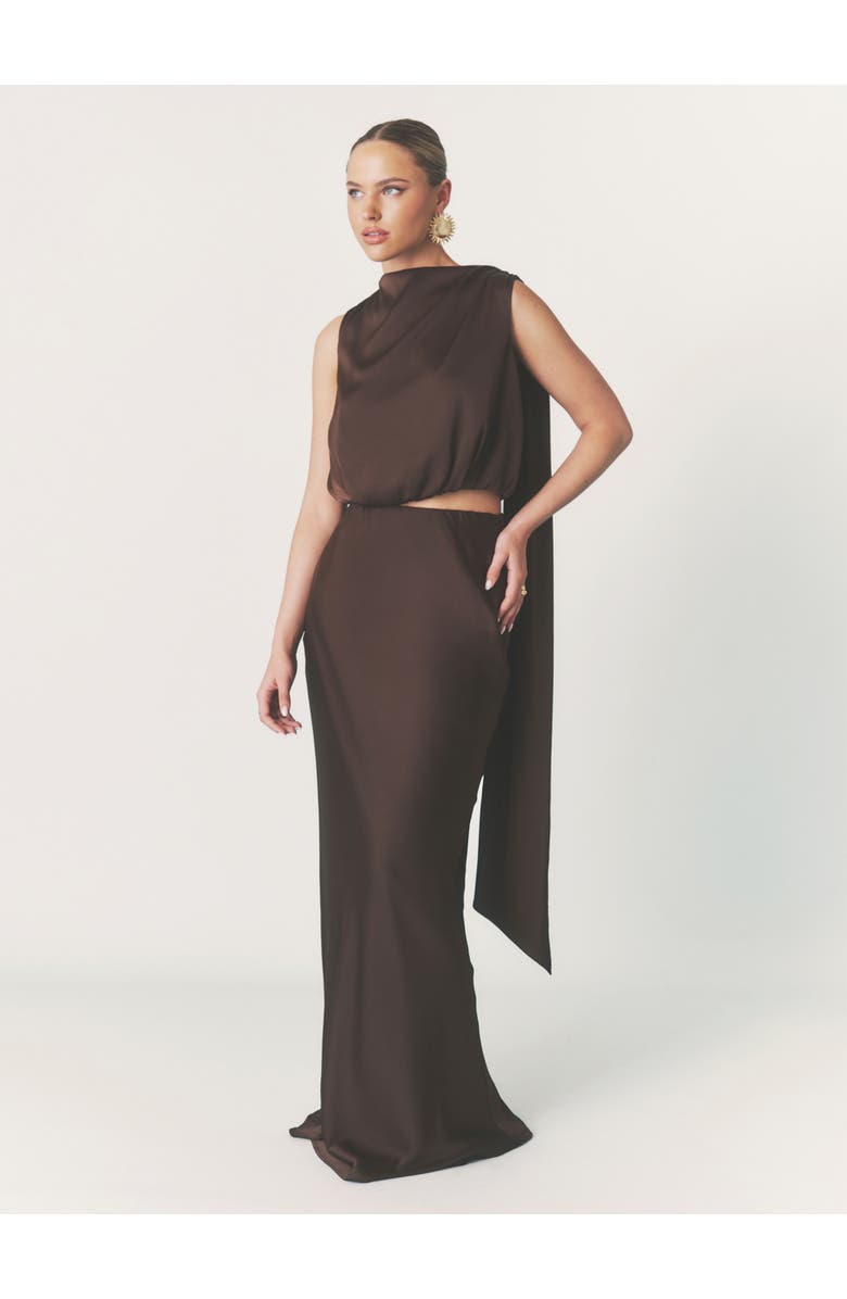 Six Stories Solene Satin Bias Cut Maxi Skirt, Alternate, color, Chocolate