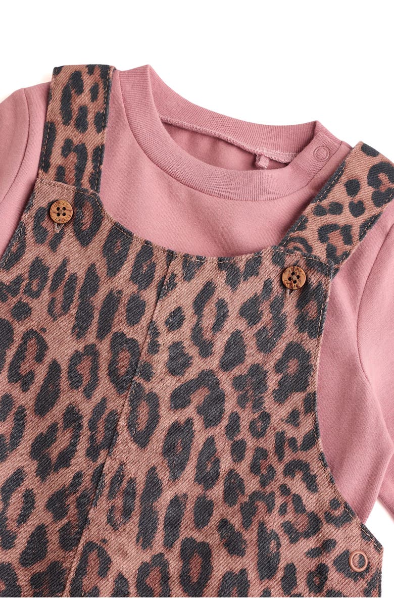 NEXT Long Sleeve Bodysuit & Leopard Print Overalls Set, Alternate, color, Brown