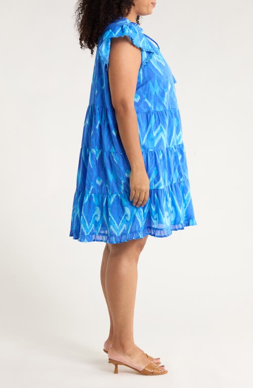 Sugarlips Carys Abstract Flutter Sleeve Cotton Shift Dress In Blue