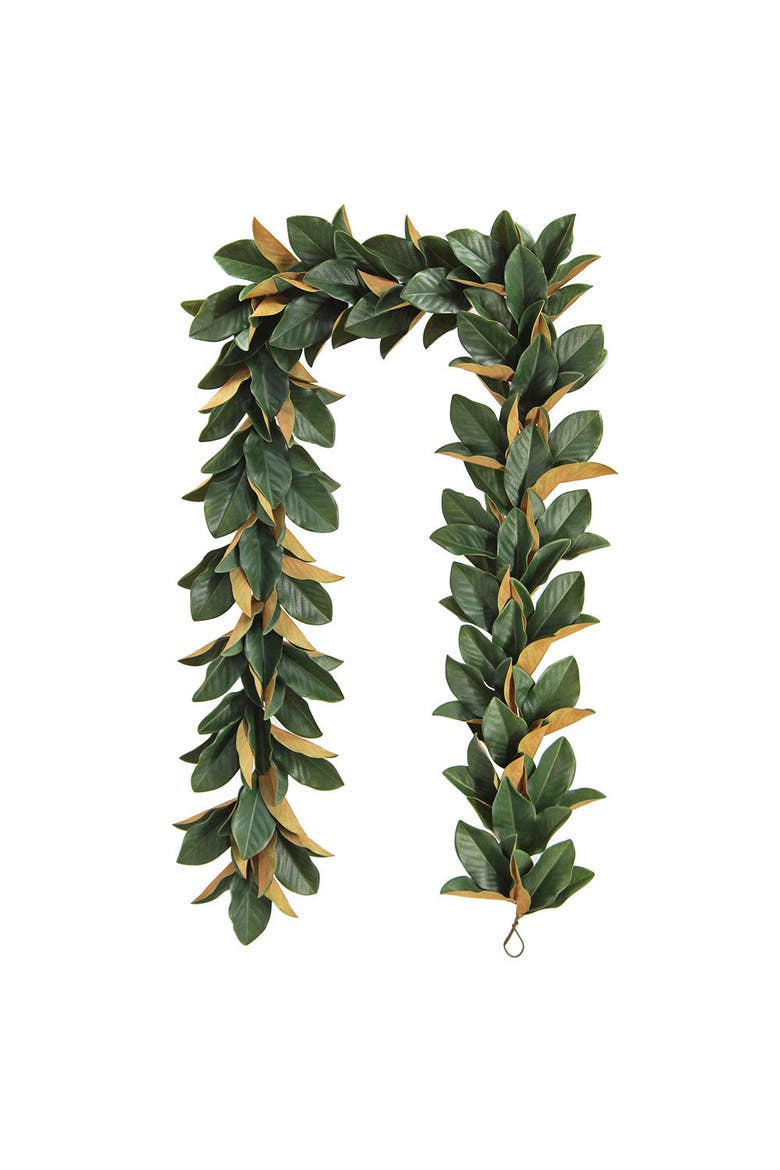 9' Faux Green Magnolia Leaf Garland, Main, color, Green