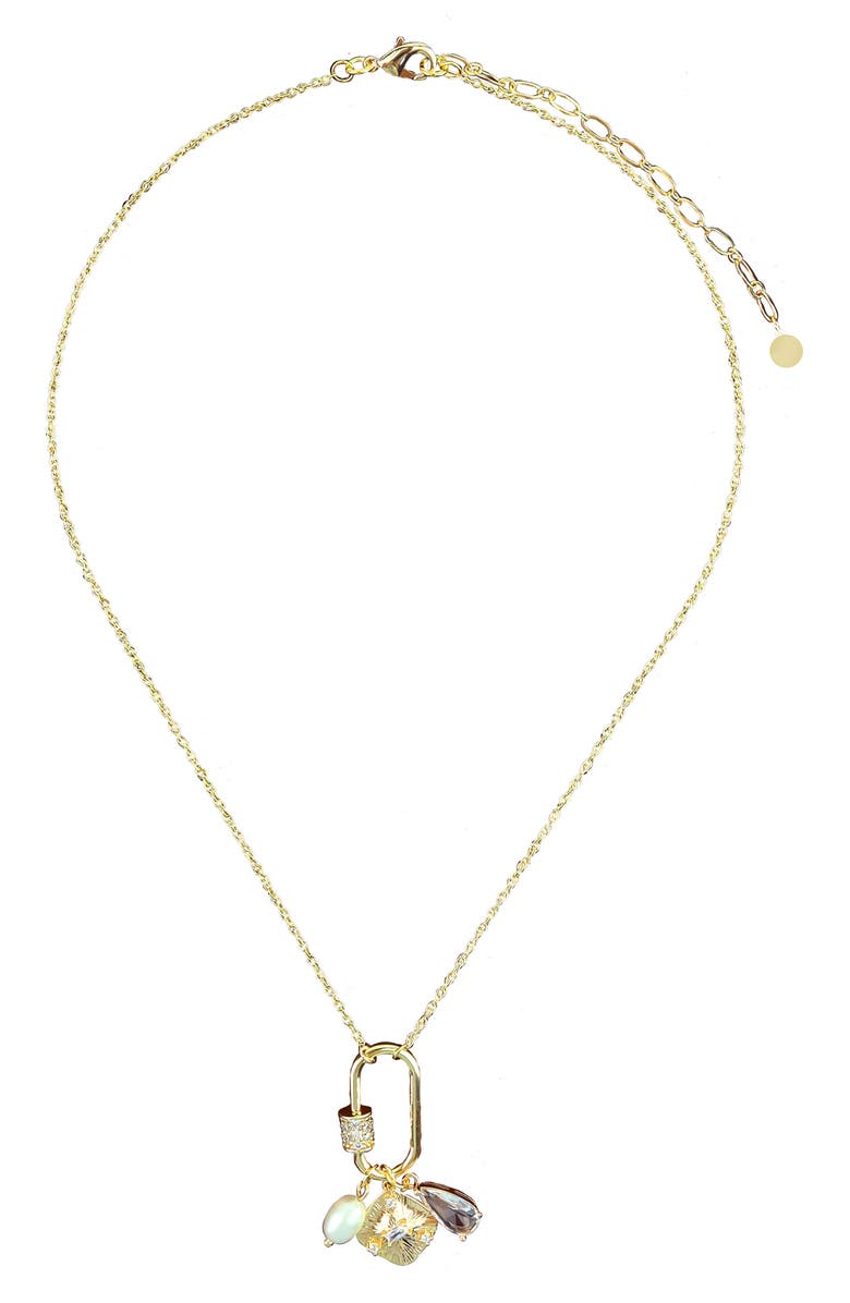 Panacea Pearl & Crystal Charm Pendant Necklace, Main, color, Gold