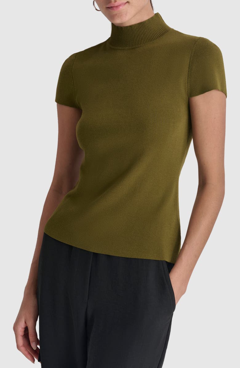 DKNY Short Sleeve Mock Neck Knit Top, Main, color, Dark Olive