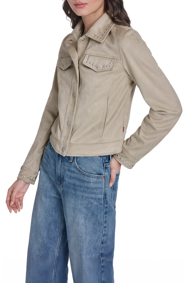 Studded Faux Suede Jacket, Alternate, color, BEIGE