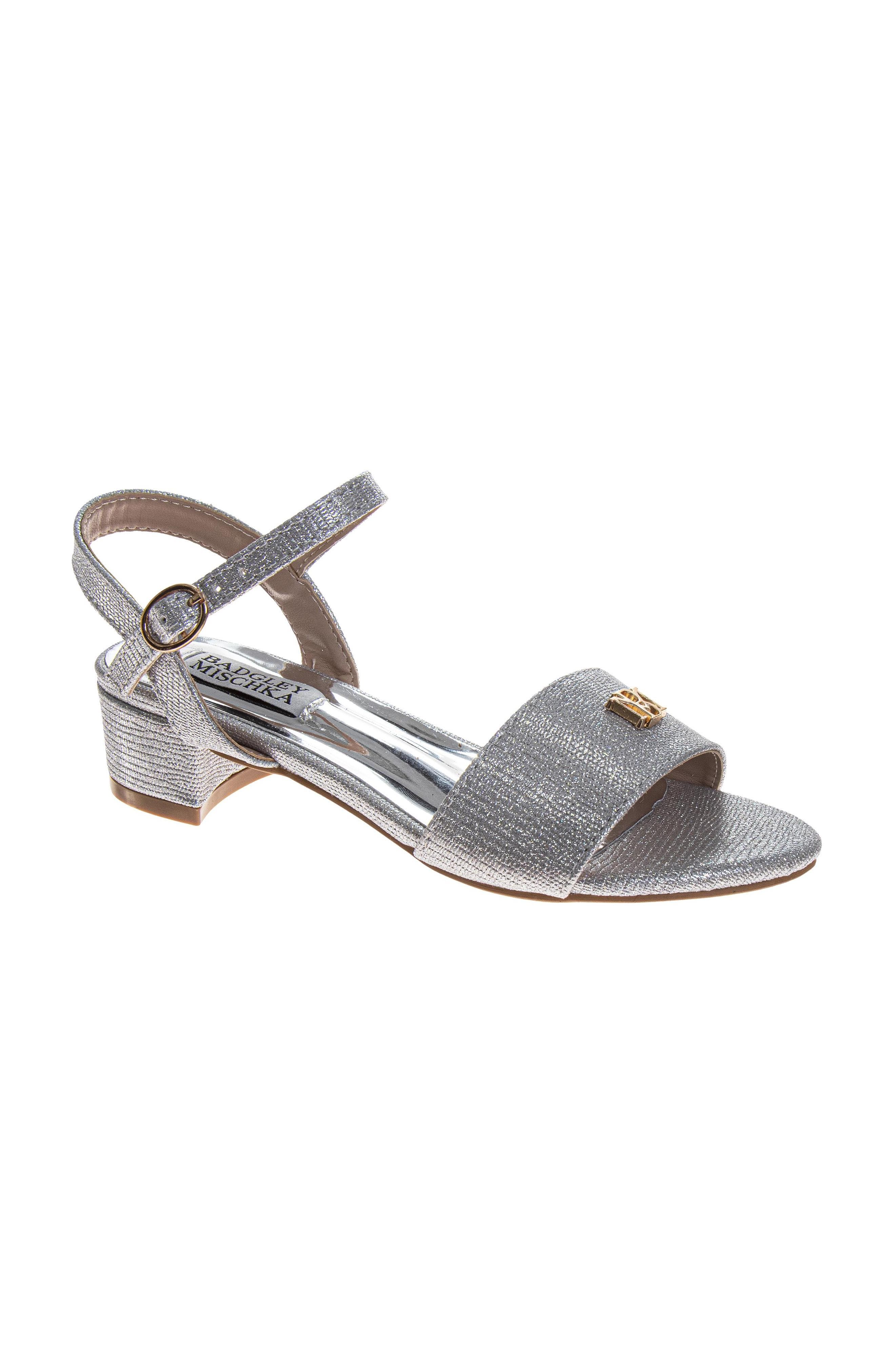 Dress Sandals for Girls Elegant Rhinestone Ankle Straps, Main, color, Silver