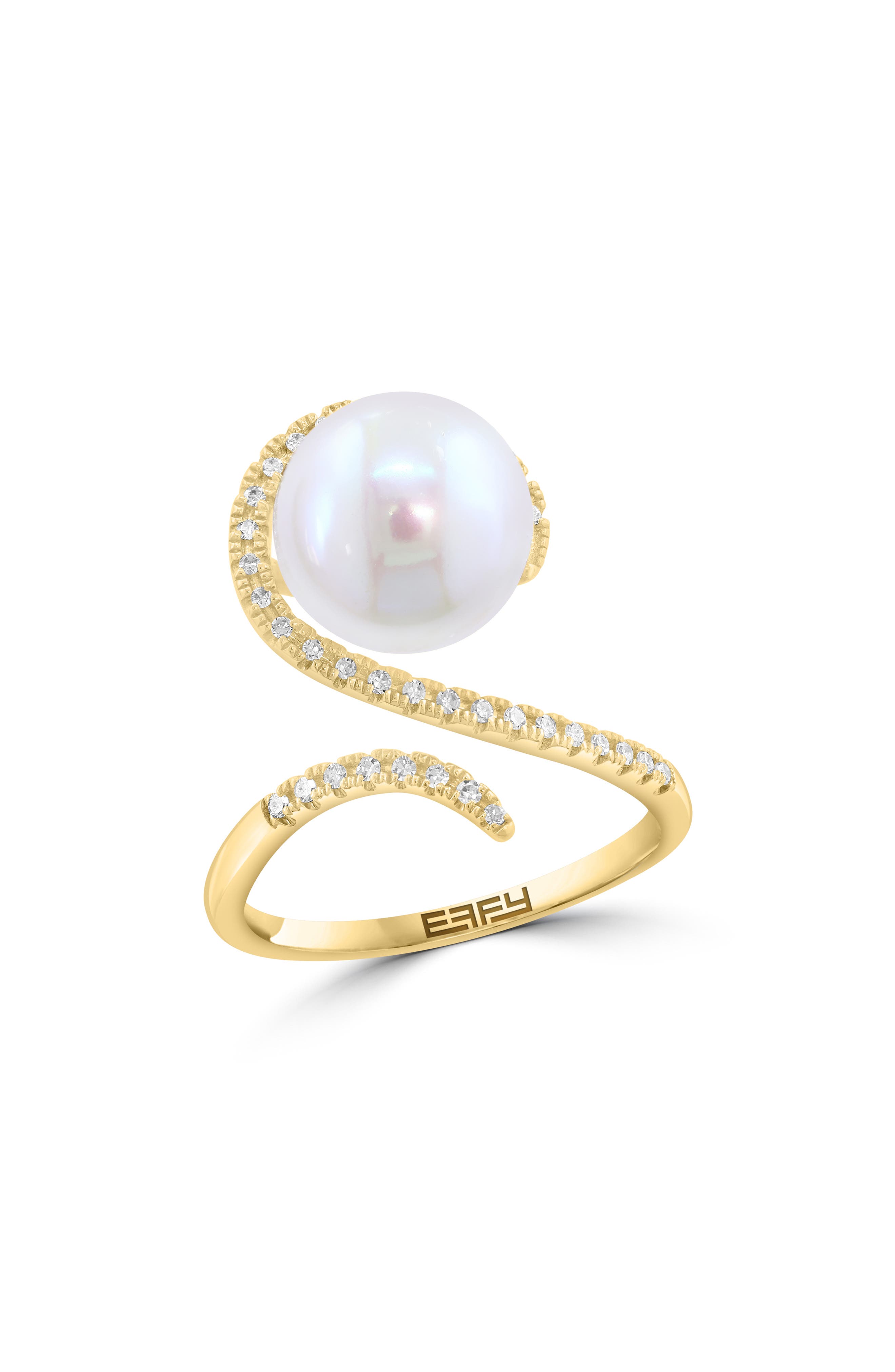 14K Yellow Gold Diamond & Freshwater Pearl Ring