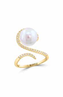 14K Yellow Gold Diamond & Freshwater Pearl Ring