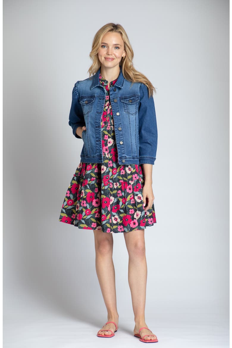 Puff Sleeve Denim Jacket, Alternate, color, MEDIUM INDIGO