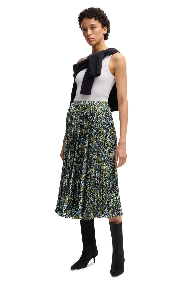 BOSS Orange Vlysola Pleated Midi Skirt, Alternate, color, Blue/ Green