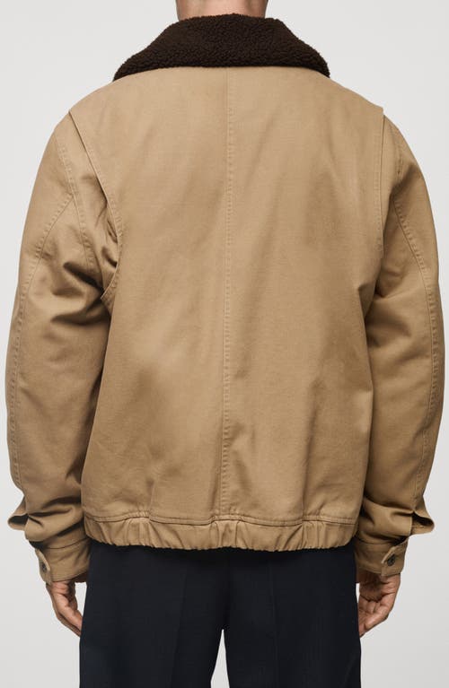 Mango Canvas Insulated Jacket With Faux Shearling Collar In Medium Brown