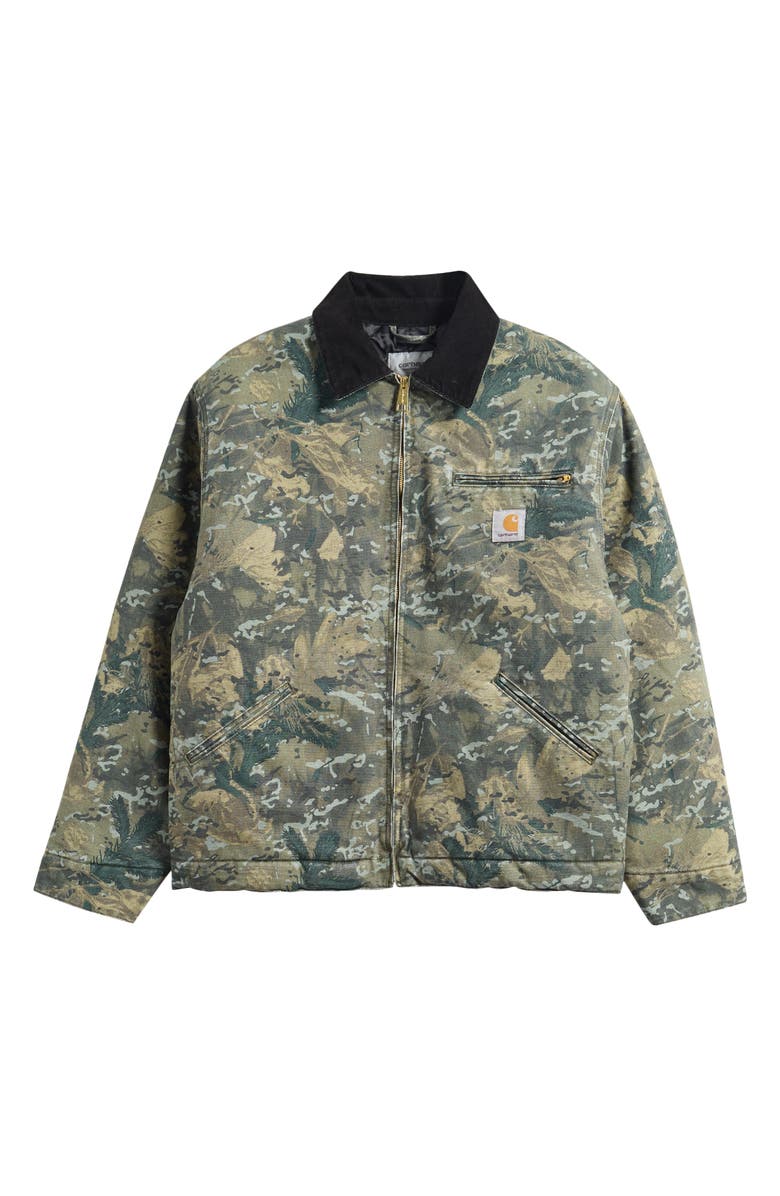 Carhartt Work In Progress OG Detroit Organic Cotton Canvas Jacket, Alternate, color, Camo Combi Green Black Stone