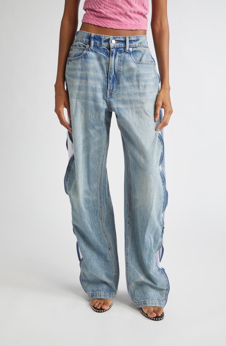 Alexander Wang Mesh Insert Curved Leg Jeans, Main, color,