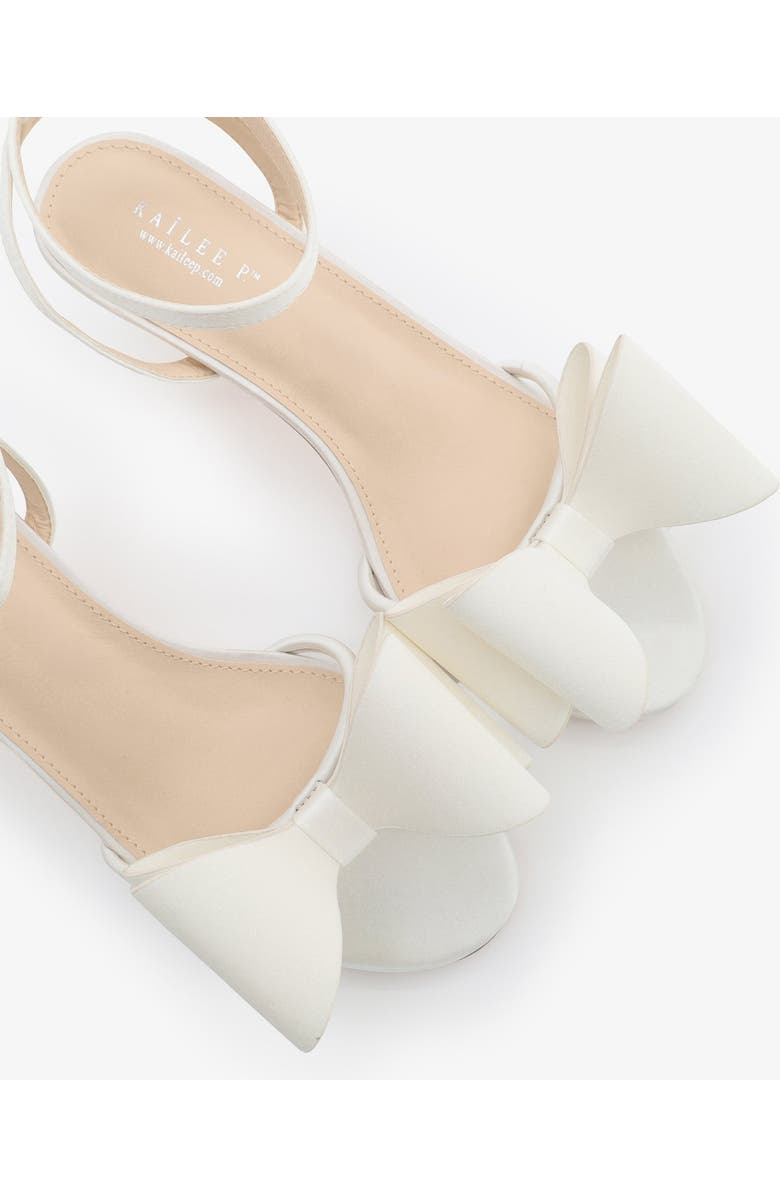 Kailee P Sylvia Satin Strappy Kitten Heel Sandals with Front Tuxie Bow, Alternate, color, White