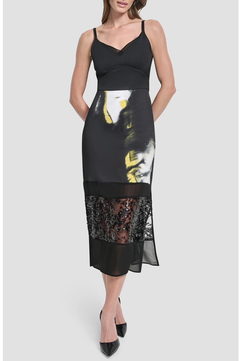 Mesh & Sequin Paneled Midi Skirt, Main, color, MARBLED CITRONELLA