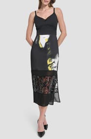 DKNY Mesh & Sequin Paneled Midi Skirt