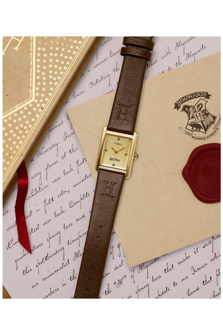 Harry Potter x Timex Hailey Hogwarts 24mm Leather Strap Watch, Alternate, color, GOLD-TONE