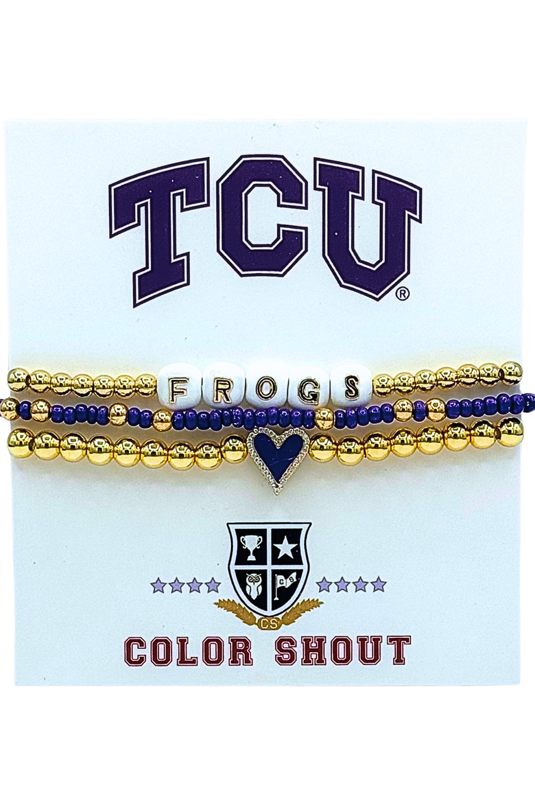 TCU Love My College Bracelet Stack, Main, color, Yellow Gold