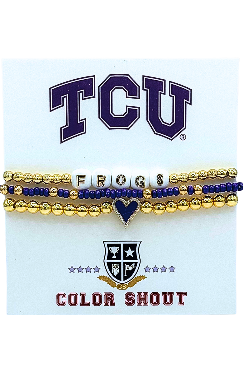 Color Shout TCU Love My College Bracelet Stack, Main, color, Yellow Gold