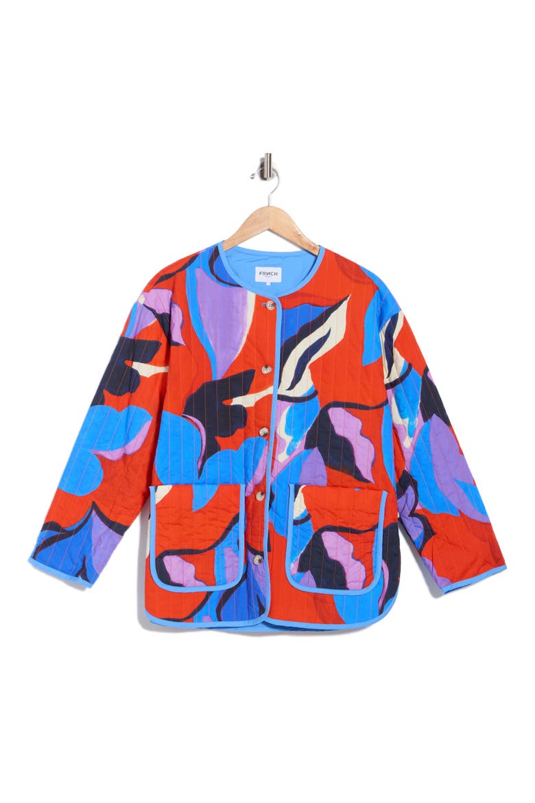 Annae Woven Blouson Jacket, Alternate, color, MOVING FLOWERS
