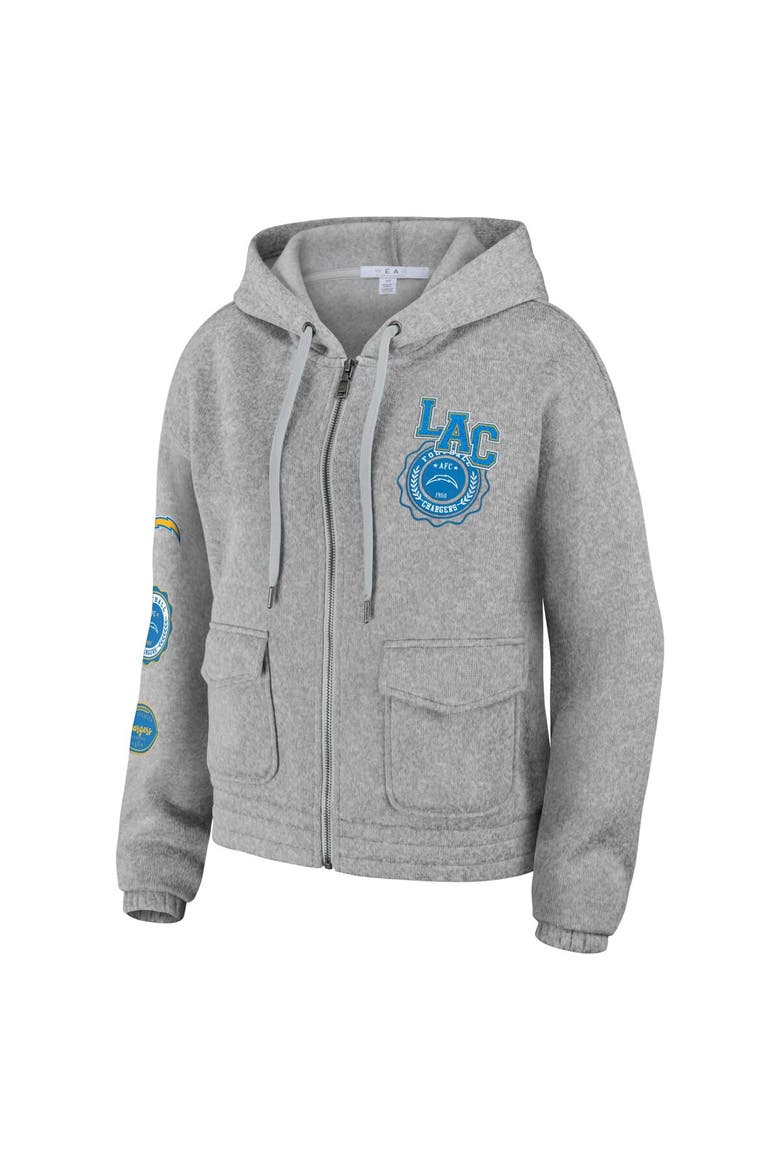 Women's WEAR by Erin Andrews Heather Gray Los Angeles Chargers Full-Zip Hoodie, Alternate, color, Heather Gray