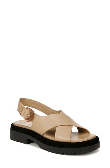 Vince Helena Leather Crisscross Slingback Sandals In Dune