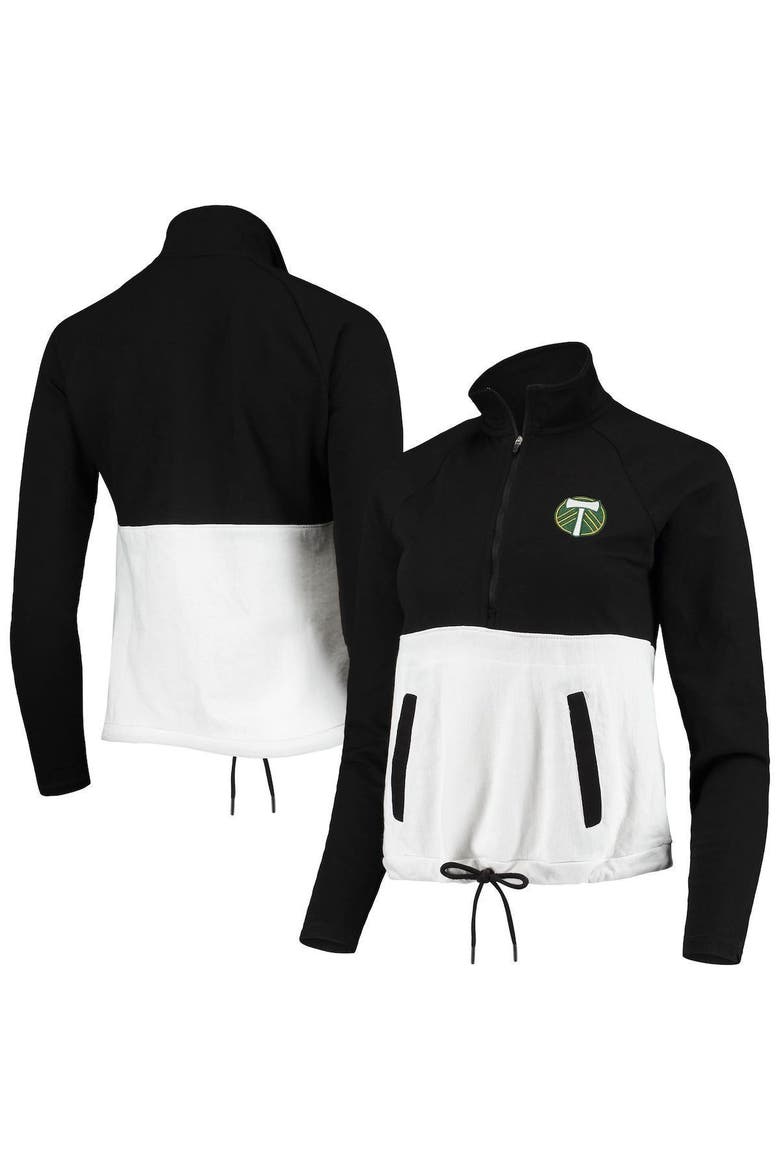 Women's Antigua Black/White Portland Timbers Harbor Raglan Half-Zip Jacket, Alternate, color, Black