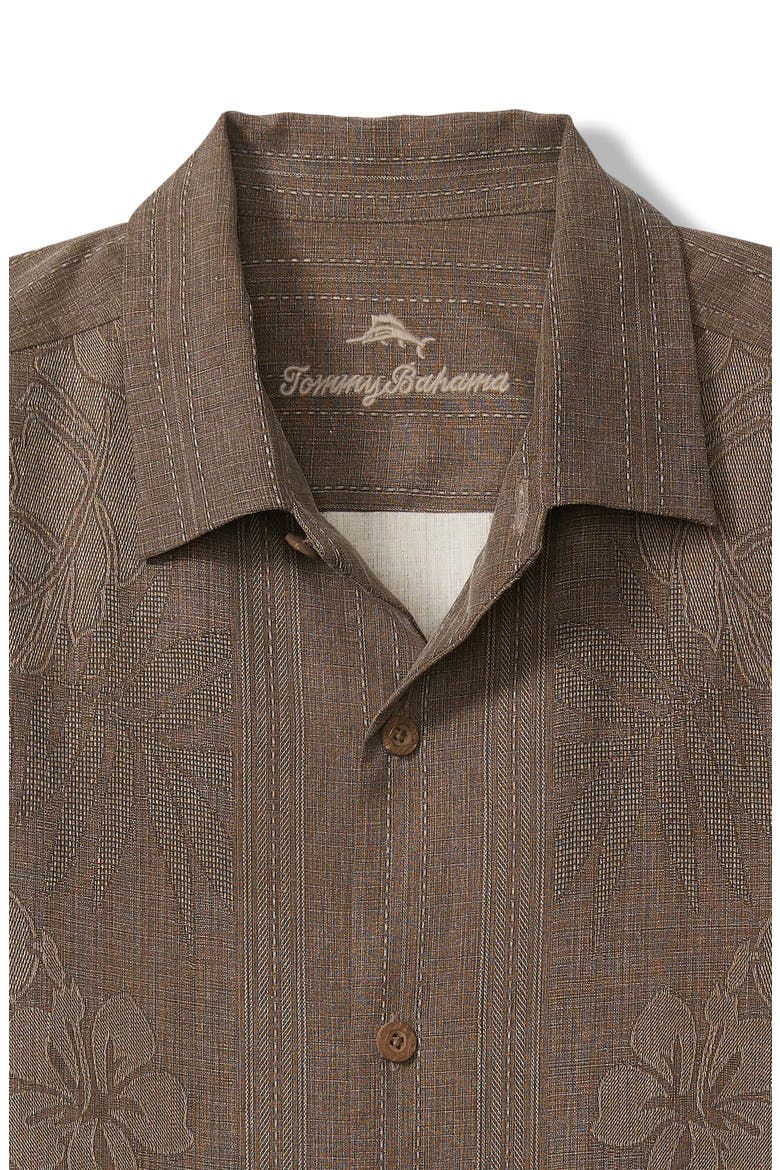 Bali Border Floral Jacquard Short Sleeve Silk Button-Up Shirt, Alternate, color, AUBERAGE