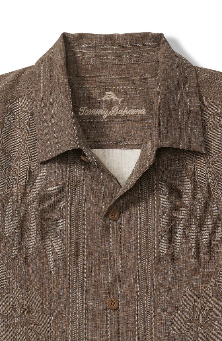 Tommy Bahama Bali Border Floral Jacquard Short Sleeve Silk Button-Up Shirt, Alternate, color, Auberage