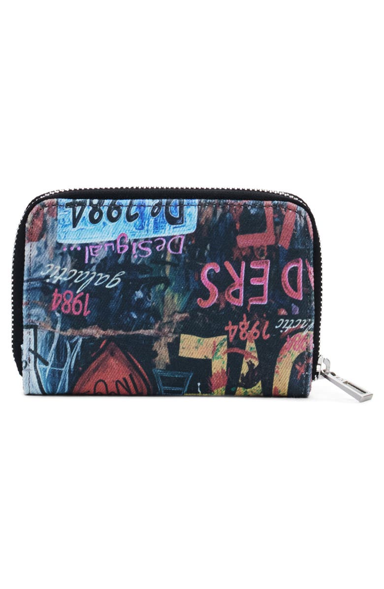Desigual Logo Print Small Zip Around Wallet, Alternate, color, Black
