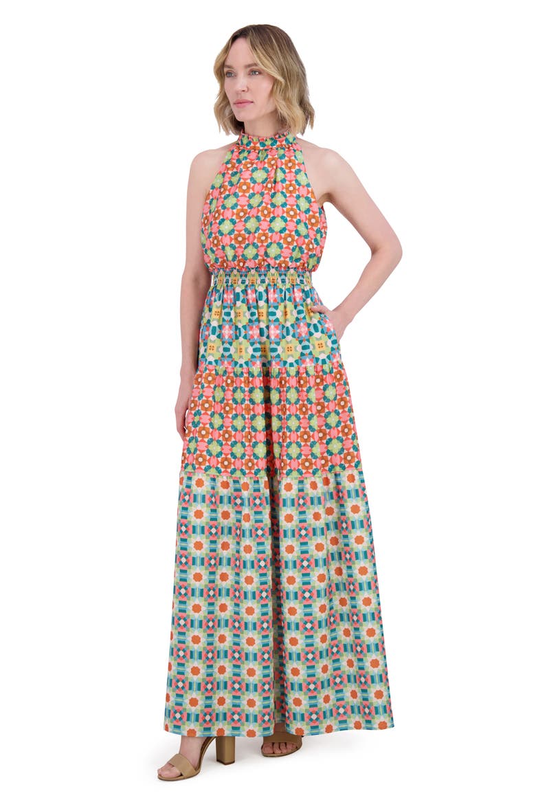 Ruffle Hem Smocked Waist Sleeveless Maxi Dress, Alternate, color, PINK MULTI
