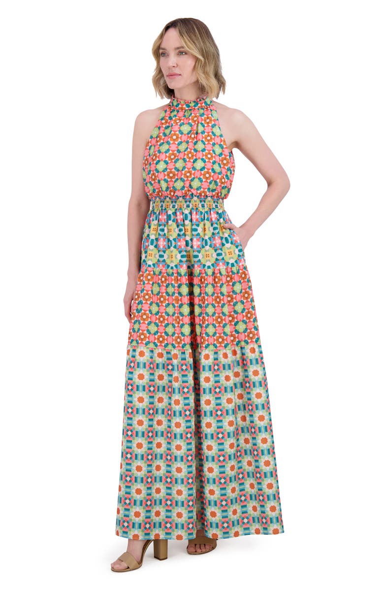 Vince Camuto Ruffle Hem Smocked Waist Sleeveless Maxi Dress, Alternate, color, Pink Multi