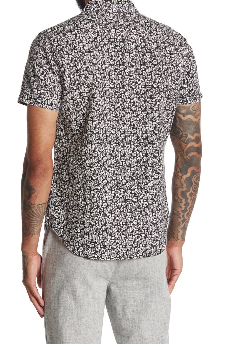 Jeans Nash Short Sleeve Button Down Shirt, Alternate, color, PALM LEAF