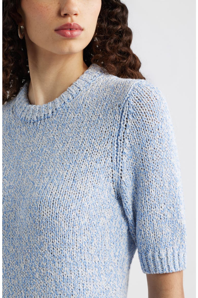 Elbow Sleeve Linen & Cotton Blend Sweater, Alternate, color, BLUE CORNFLOWER-IVORY MARL