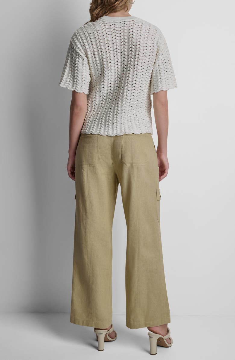 DKNY Open Lattice Stitch Short Sleeve Sweater, Alternate, color, Coconut