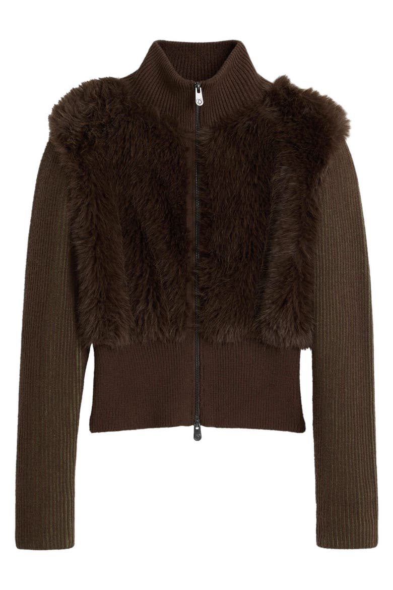Faux Fur Ribbed Sweater Jacket, Alternate, color, BROWN