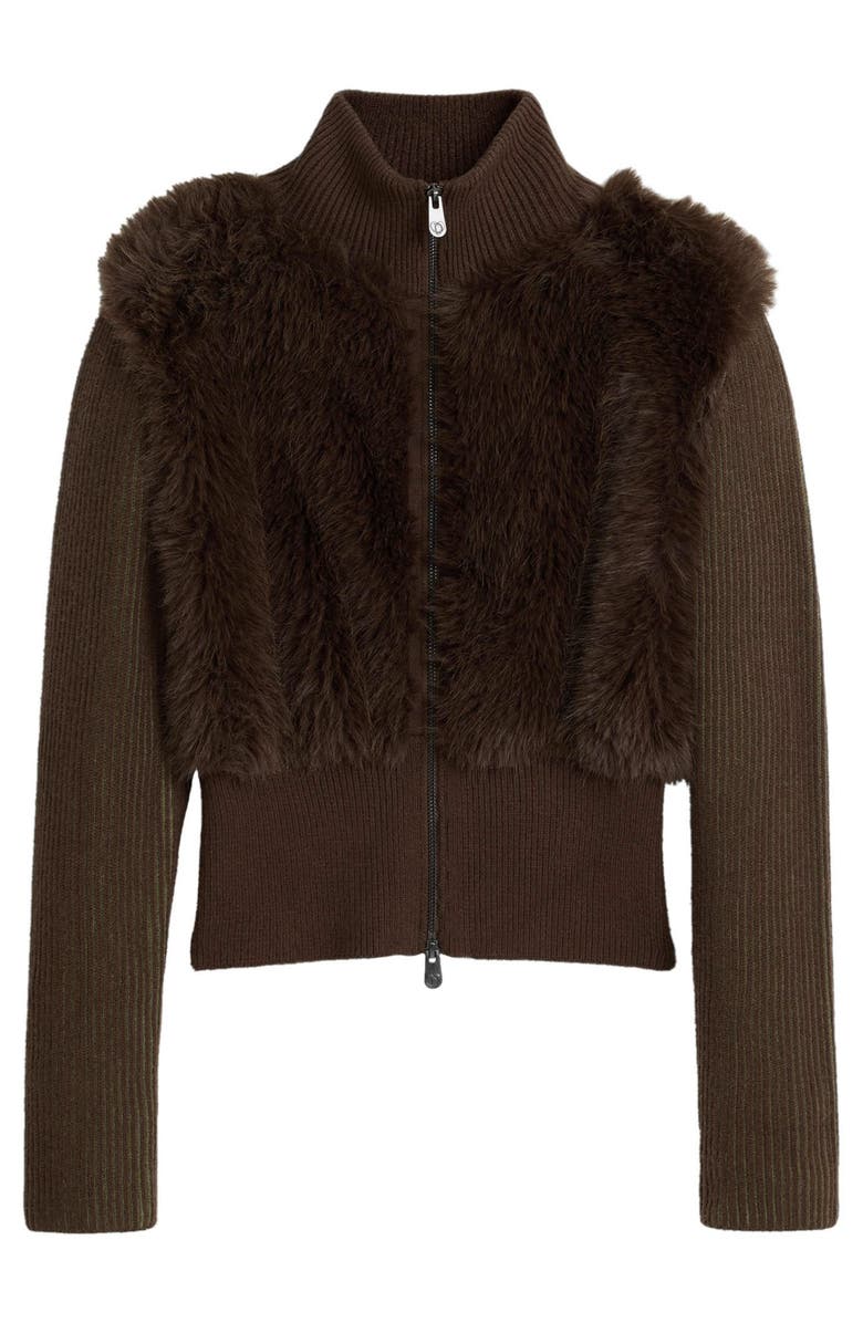 Desigual Faux Fur Ribbed Sweater Jacket, Alternate, color, Brown