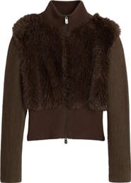 Desigual Faux Fur Ribbed Sweater Jacket