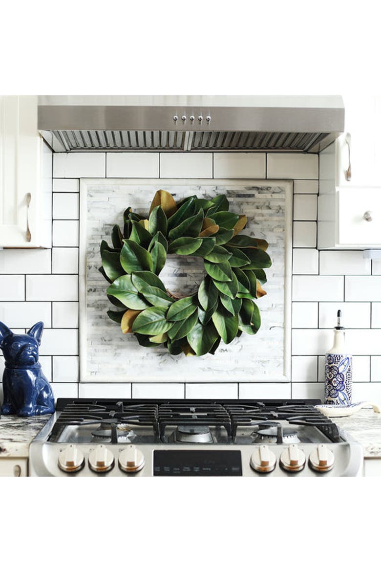 Real Touch Magnolia Leaf Mini Wreath, Alternate, color, Green 15"