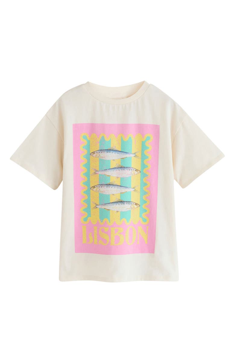 NEXT Kids' Lisbon Oversize Graphic T-Shirt & Textured Gingham Pants Set, Alternate, color, White