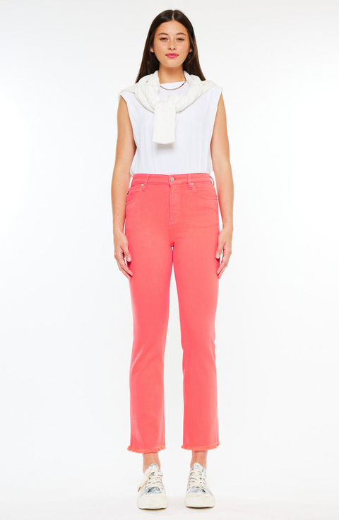 新品【eL】Highrise straight denim pants pink Mens Pink Denim Pants Loose Straight Leg Jeans Trousers
