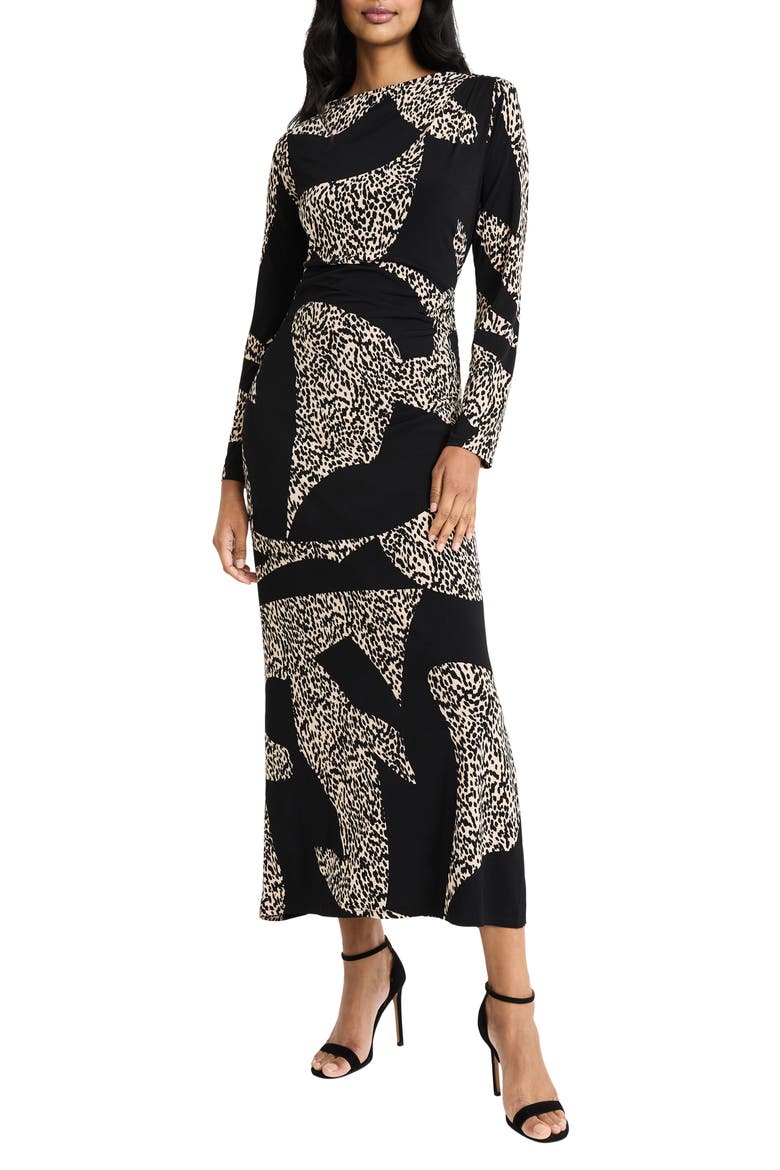 Colorblock Long Sleeve Maxi Dress, Main, color, BLACK CREAM
