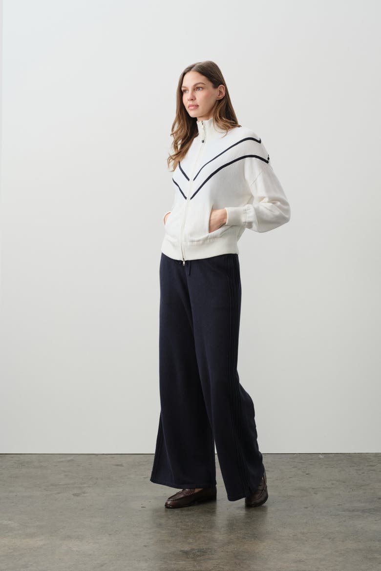 Magda Cotton Cashmere Track Jacket, Alternate, color, ECRU/NAVY